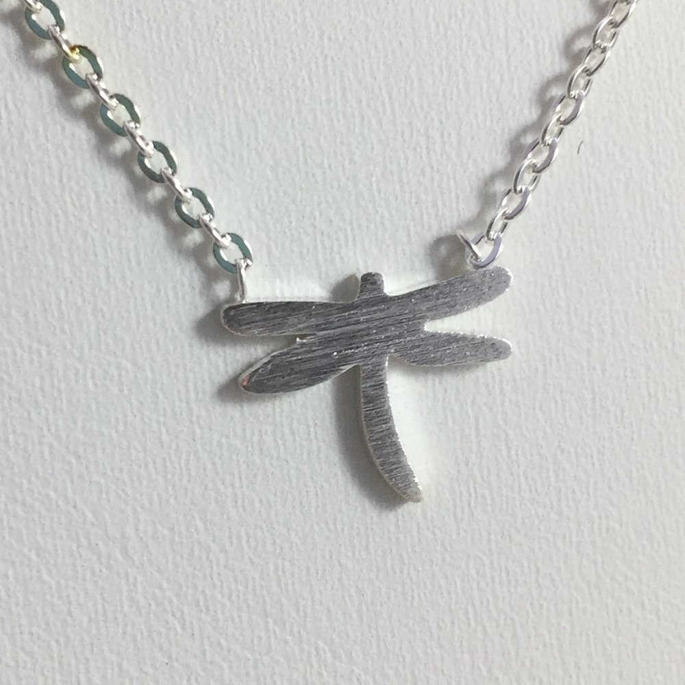 Jewelry necklace dragonfly symbol of change silver tone dainty minimalist new